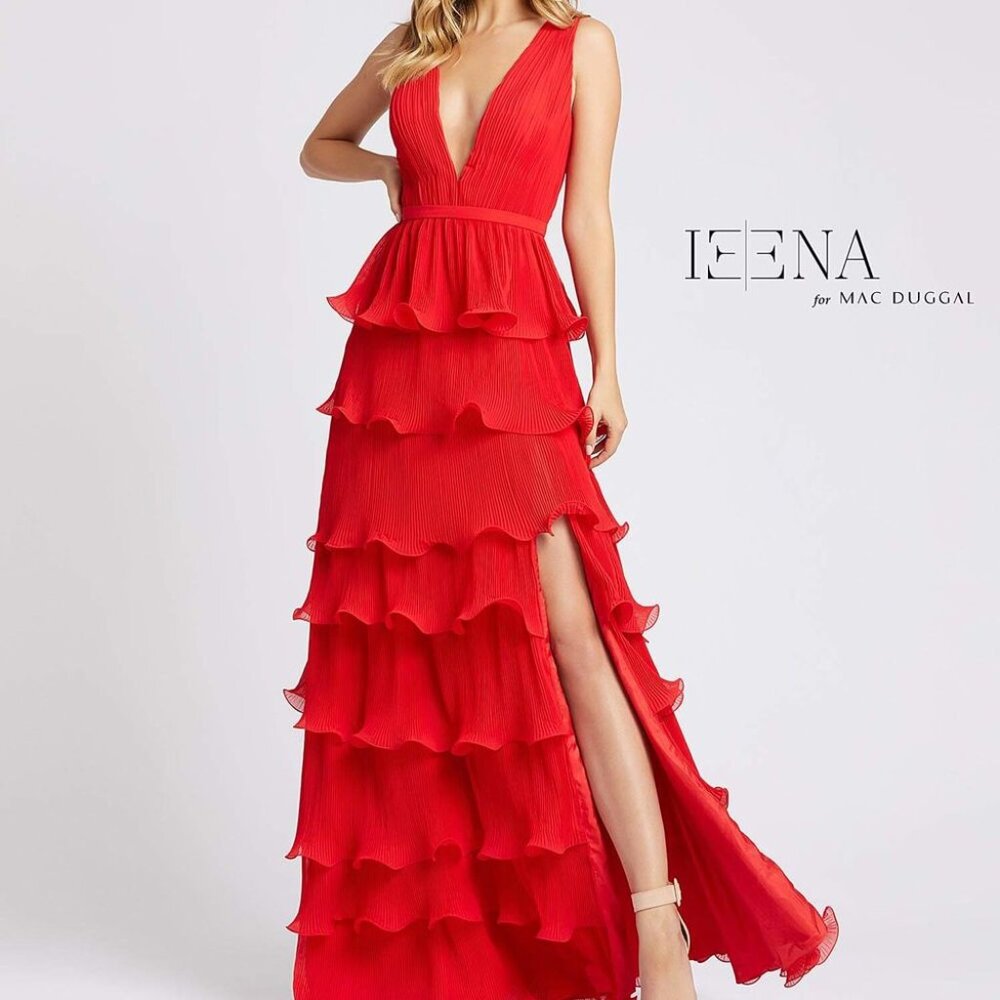 NWT MAC DUGGAL Tiered Ruffle A-Line Gown in‎ Red Size 12 49054
